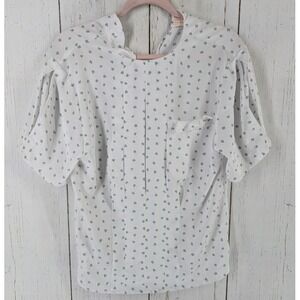 Tess Size‎ 8 White Green Pattern Pocket Accent Short Sleeve Womens Blouse